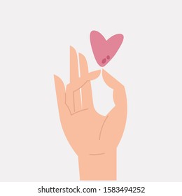 Valentine's day greeting card with finger heart. Love. Vector illustration.