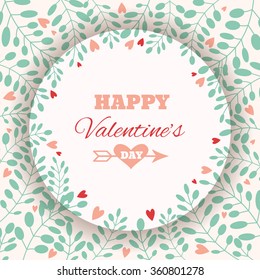 Valentine's Day greeting card with floral elements and hearts. Love concept. Vector illustration.