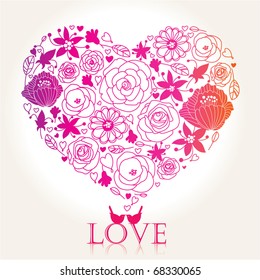 Valentine's Day Greeting Card  with floral heart & love birds