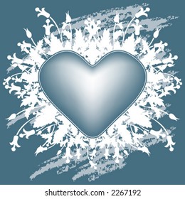 Valentine's Day greeting card with flowers heart on blue grunge background