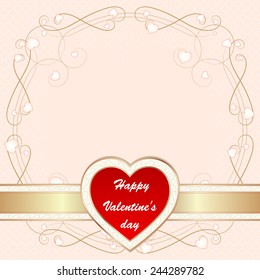 Valentine's day greeting card with flying hearts and place for text, vector illustration