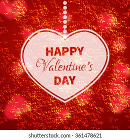 Valentine's day greeting card with flying rose petals on blurred background