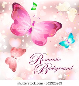 Valentines day greeting card with flying hearts and place for text, vector illustration