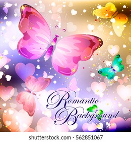 Valentines day greeting card with flying hearts and place for text, vector illustration