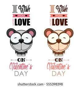 Valentines day greeting card with funny animal character.