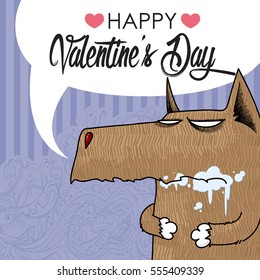 Valentines day greeting card with funny animal character.