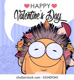 Valentines day greeting card with funny animal character.