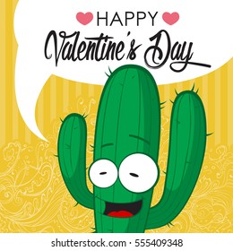 Valentines day greeting card with funny cactus character.