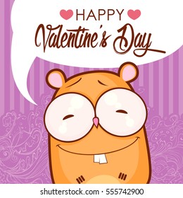 Valentines day greeting card with funny animal character.