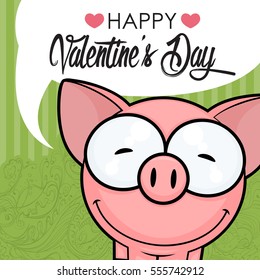 Valentines day greeting card with funny animal character.