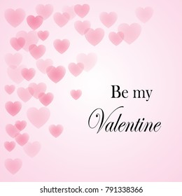 Valentine's day greeting card with gearts on light pink background