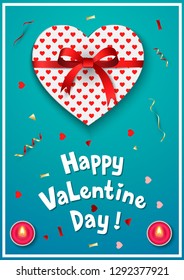Valentines Day greeting Card with gift box and red bow