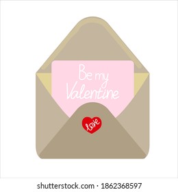 
Valentine's day greeting card, Valentine's day gift, Confession of love, Letter for a loved one, Envelope with a love note, Handwritten text, vector illustration.