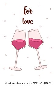 Valentine's Day greeting card with glasses of wine. Vector illustration