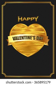 Valentines Day Greeting Card. Golden Heart. Valentines day background