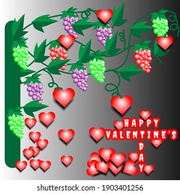 valentines day greeting card, with grape and heart background, can be used as a poster