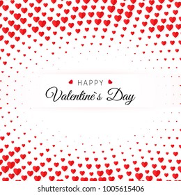 Valentine's day greeting card. Halftone Confetti red heart on white background with text Happy Valentines day. For design poster, wedding invitation, mothers day, valentines day, card. Vector