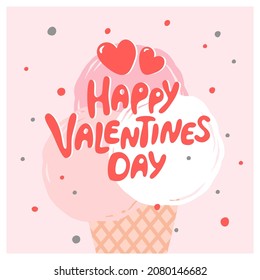 Valentine's day greeting card with hand written greeting lettering. Suitable for social media posts. Vector illustration.