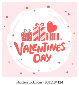 Valentine's day greeting card with hand written greeting lettering. Suitable for social media posts, banners design. Vector illustration.