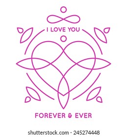Valentine's day greeting card. Hand lettering, vector illustration.