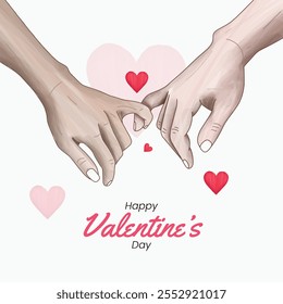 Valentine's Day greeting card with Hand drawn couple holding hands