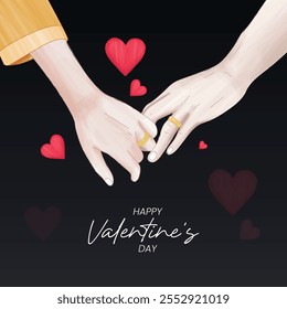 Valentine's Day greeting card with Hand drawn couple holding hands