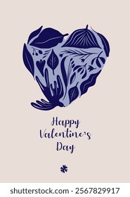 Valentine's Day greeting card. Hand drawn trendy heart and floral elements, love lettering. Vector illustration