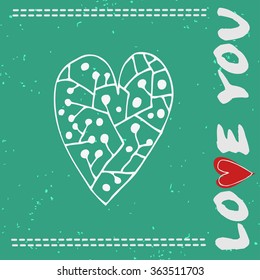 Valentine's day greeting card with hand drawn heart. Love you.