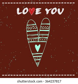 Valentine's day greeting card with hand drawn heart. Love you.