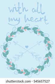 Valentines Day Greeting Card with hand drawn Love lettering. Perfect for valentines day, stickers, birthday, save the date invitation.