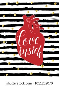 Valentines day greeting card handwritten text love inside vector