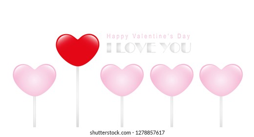 valentines day greeting card with heart shaped lollipops vector illustration EPS10 