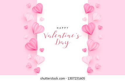 Valentine's Day Greeting Card with Heart paper cut style. Invitation Card Layout Template Design. Can be used for Celebrations, Wedding Invitation, Mothers Day, Poster, Flyer, Card. - Vector