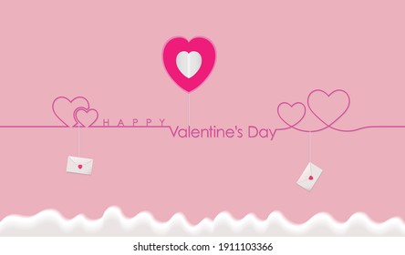 Valentine's Day greeting card, Heart shape wavy lines on pink background.
