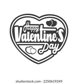 valentines day greeting card with heart shape. Black and white vector illustration