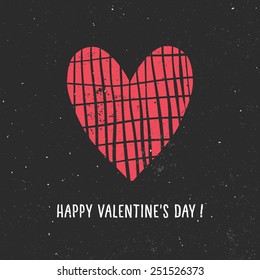 Valentine's day greeting card with heart and lettering on chalkboard. Vector hand drawn illustration.