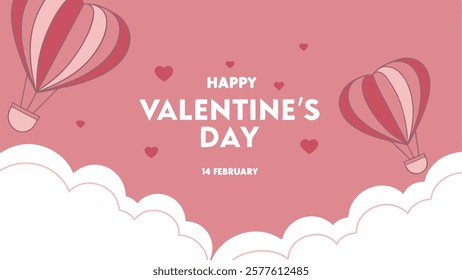  Valentine's day greeting card with heart shaped balloons and clouds. vector illustration. 14 February valentine day card