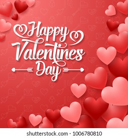Valentines day greeting card with hearts on red background