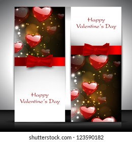 Valentine's Day greeting card with hearts and red ribbon. EPS 10. Love background.