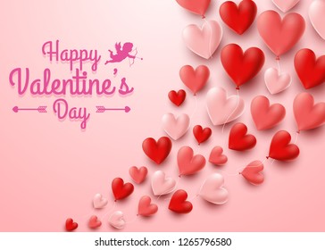Valentines day greeting card with hearts balloon background