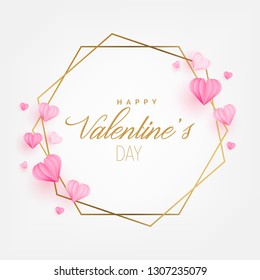 Valentine's Day Greeting Card with Hearts paper cut style. Invitation Card Layout Template Design. Can be used for Celebrations, Wedding Invitation, Mothers Day, Poster, Flyer, Card. - Vector