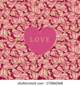 Valentines day greeting card with hearts and lacy ribbon