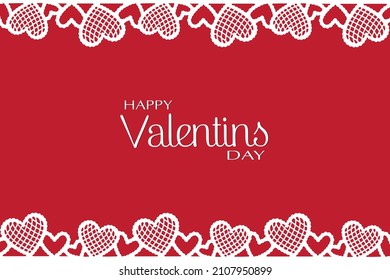 Valentines day greeting card, hearts on laces on a white background