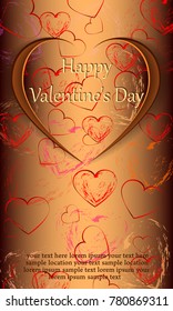 Valentine's Day. Greeting card with hearts and fireworks.