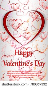 Valentine's Day. Greeting card with hearts and fireworks.