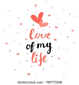 Valentine's day greeting card with hearts and hand written quote