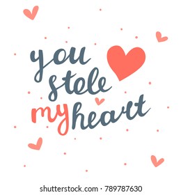 Valentine's day greeting card with hearts and hand written lettering