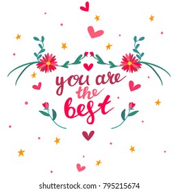 Valentine's day greeting card with hearts, flowers and hand written quote