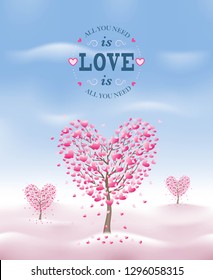 Valentine's Day greeting card with heart-shaped trees and vintage logo.
