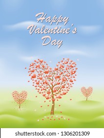 Valentine's Day greeting card with heart-shaped trees and vintage logo.